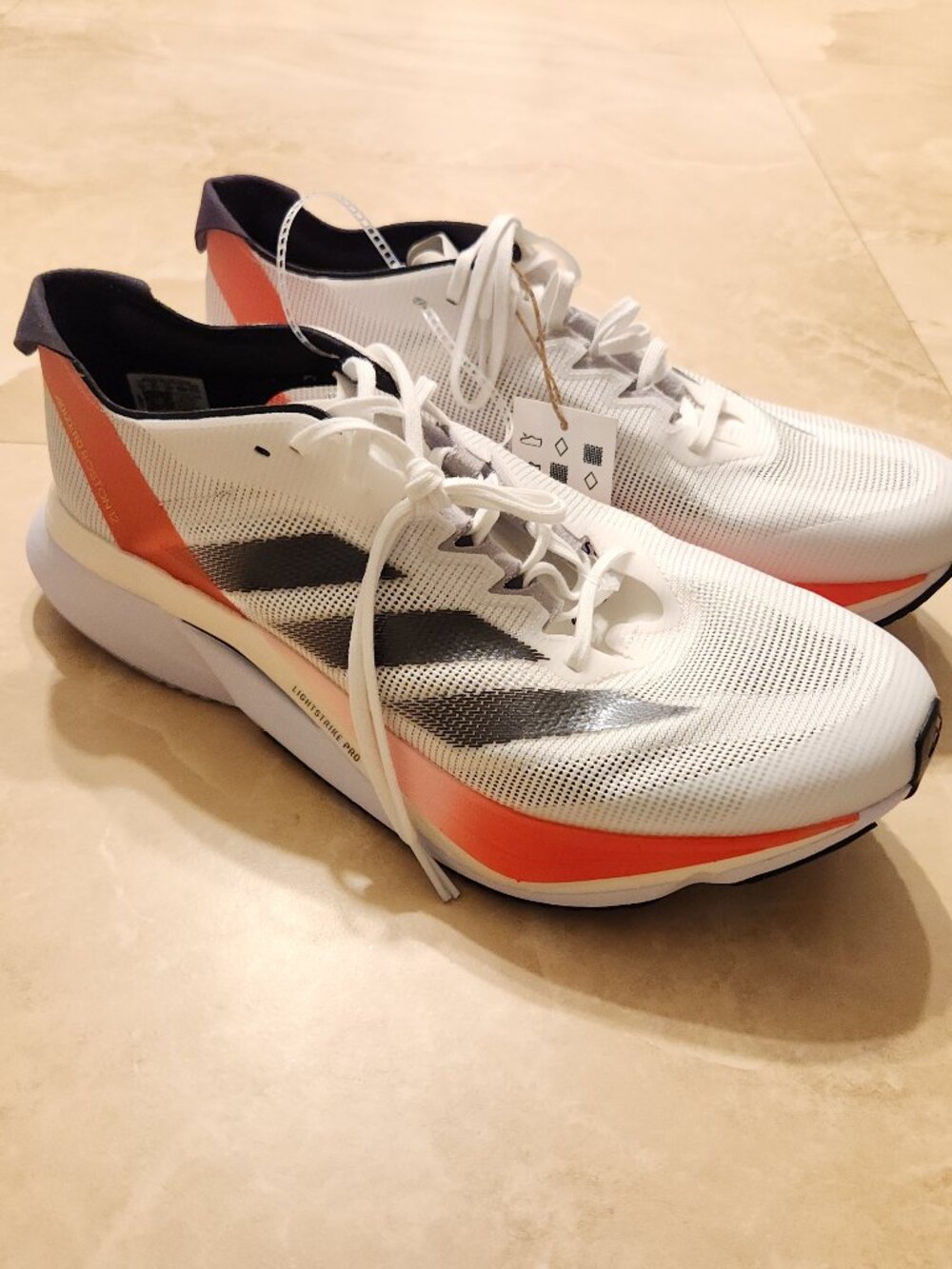 Adidas Adizero Boston 12 Men Running Shoe White Aurora Solar Red IF9210 SZ 10 US